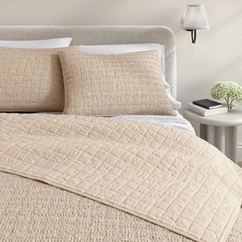 Linery & Co. Cotton Honeycomb Waffle Garment Washed Quilt Set