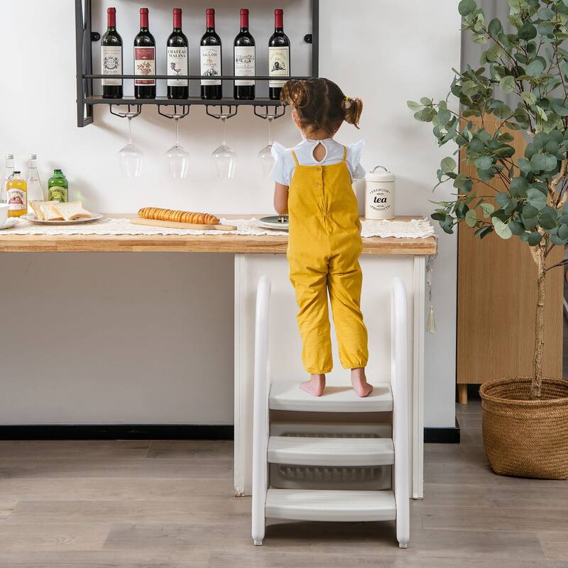 Gymax Three-Step Stool for Toddlers Children Step up Leaning Helper