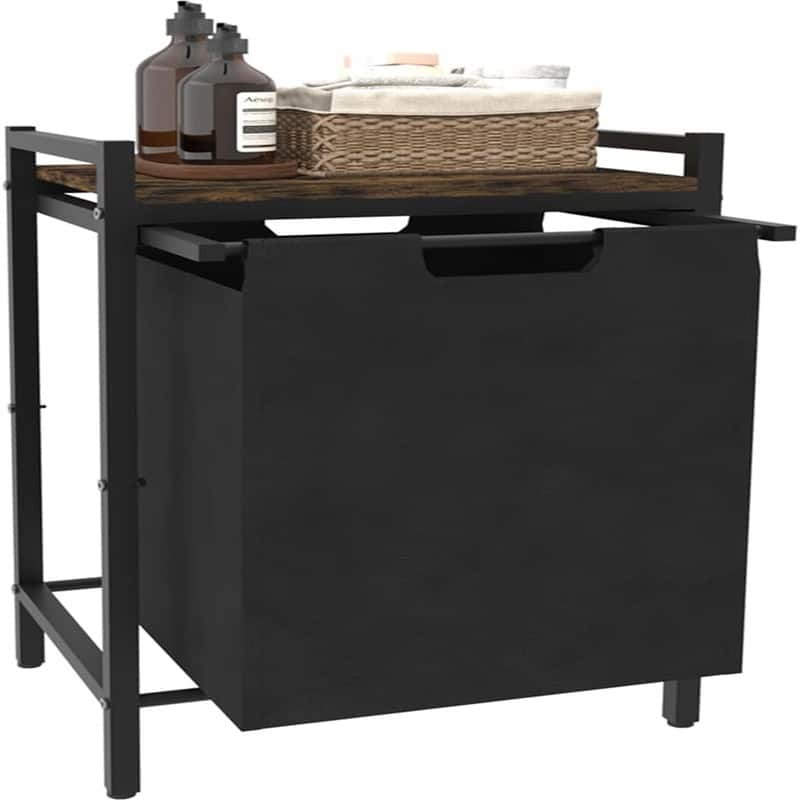 14.5 Gal Large Laundry Hamper with Pull-Out - 16.5"L x 13"W x 29"H - Brown and Black - 16.5"L x 13"W x 29"H