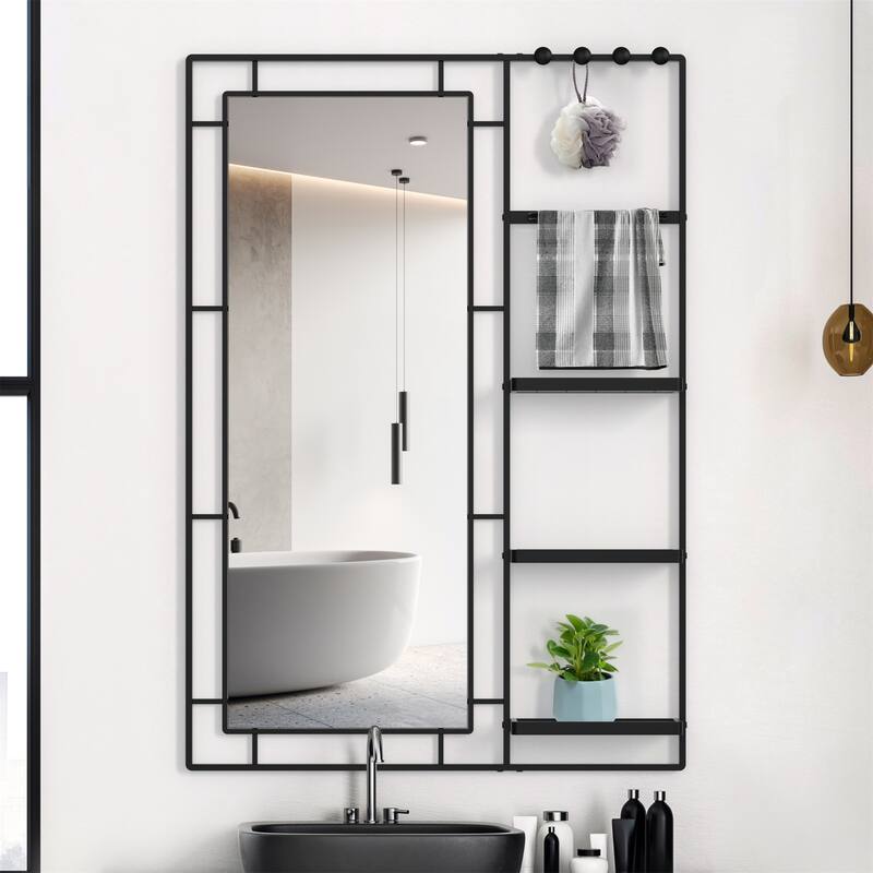 30" X 43" Bathroom Wall Mirror with Multi-functional Shelf,Metal Frame