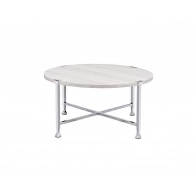 36-Inch White and Silver Round Metal Cross Legs Coffee Table for Living Room - 36” x 36” x 18”