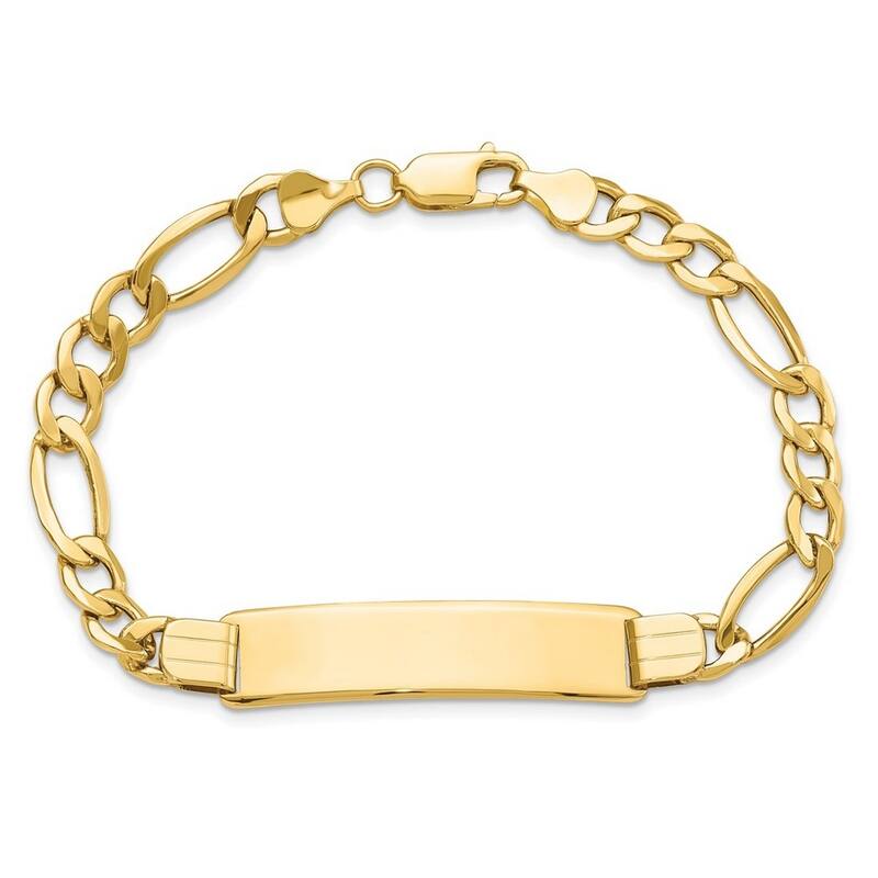 Curata 10.34mm 10k Yellow Gold Engravable Semi solid Figaro Link ID Bracelet 8 Inch