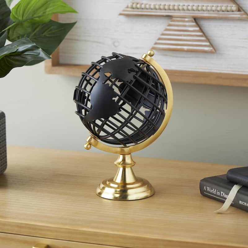Aluminum Metal Open Framed Globe with Wire Exterior and Gold Base - Black - Roche River Decor