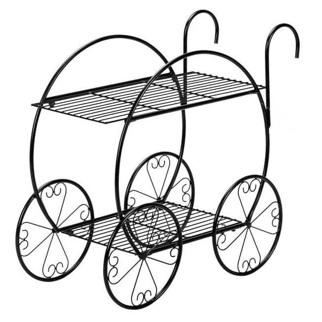 Modan 2-tier Handle Cart Shape Black Iron Plant Stand by Havenside Home