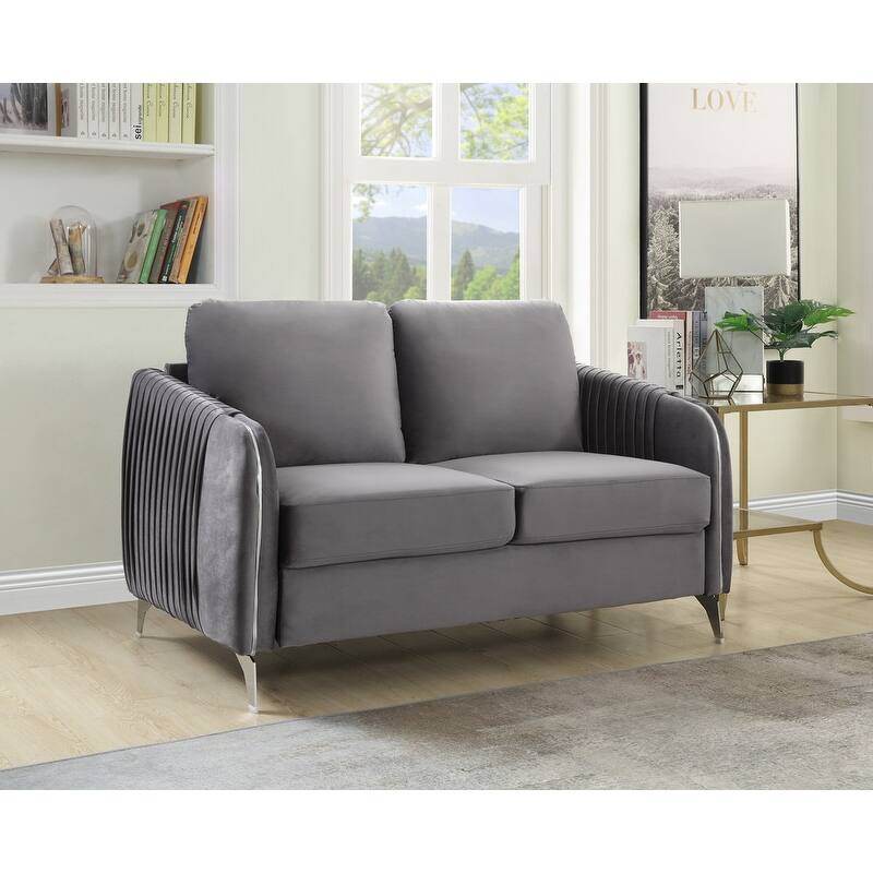 54" Gray Velvet Modern Chic Loveseat Couch