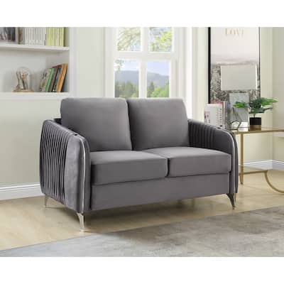 54" Gray Velvet Modern Chic Loveseat Couch