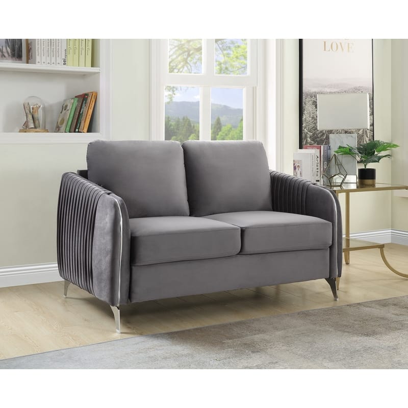 54" Gray Velvet Modern Chic Loveseat Couch