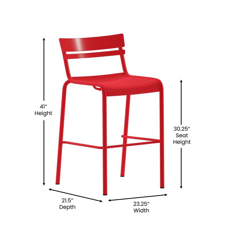 2PK Modern Commercial Grade 2 Slat Indoor/Outdoor Steel Bar Stool