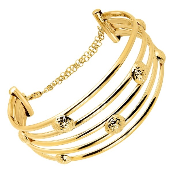 Multi-Band Bead Cuff with Extender Chain in 14K Gold - Yellow