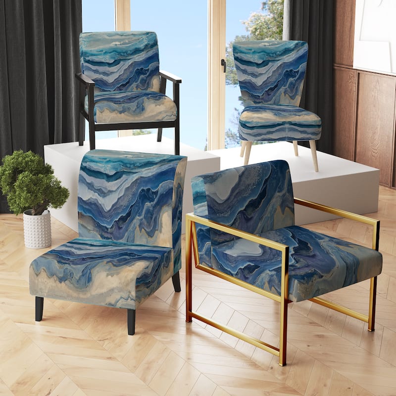 Designart "Coast Blue Sea Waves Watercolour" Upholstered Abstract Accent Chair - Modern Arm Chair For Bedroom