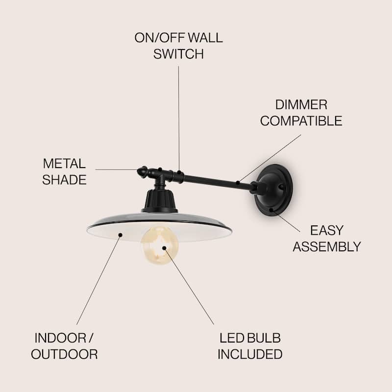 Jasper 12" Farmhouse Indoor/Outdoor LED Victorian Arm Sconce