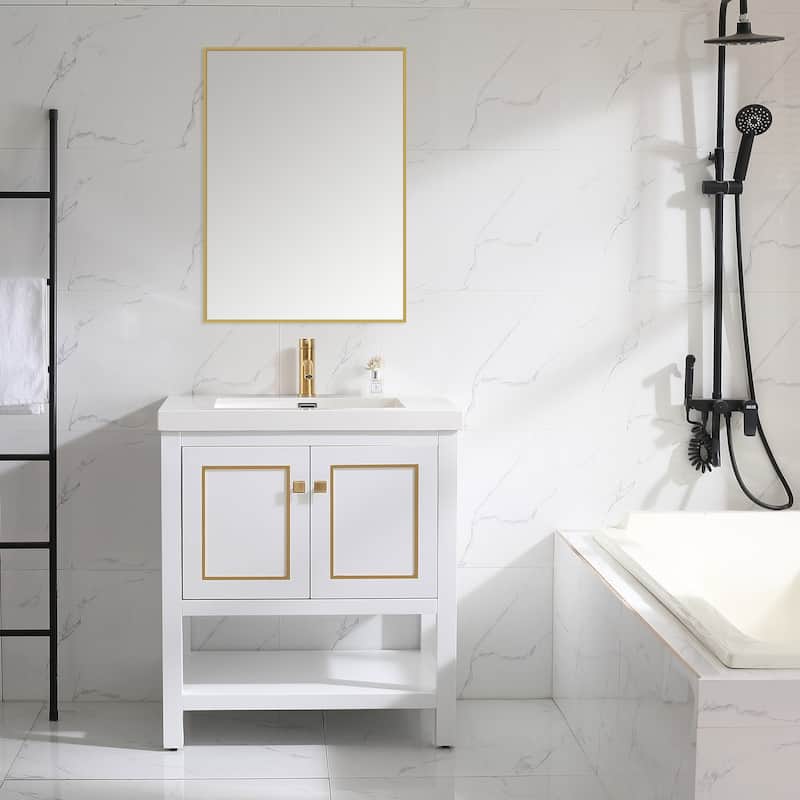 Davis 30" Single Bathroom Vanity Set - White-Gold Trim