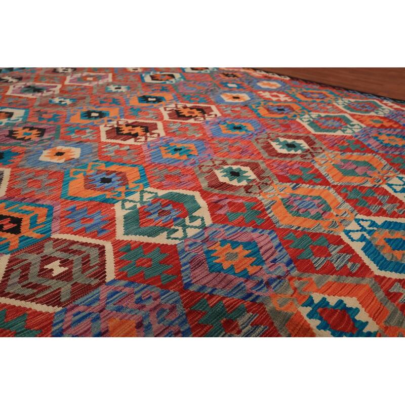 Reversible Oriental Kilim Area Rug Hand-Woven Wool Carpet - 8'0" x 9'7"
