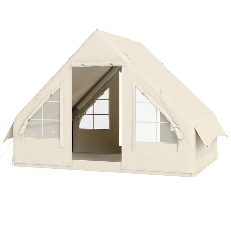 Sand Oxford Fabric Inflatable Camping Tent with Pump and Carry Bag - 118.1" L x 78.7" W x 78.7" H - Sand
