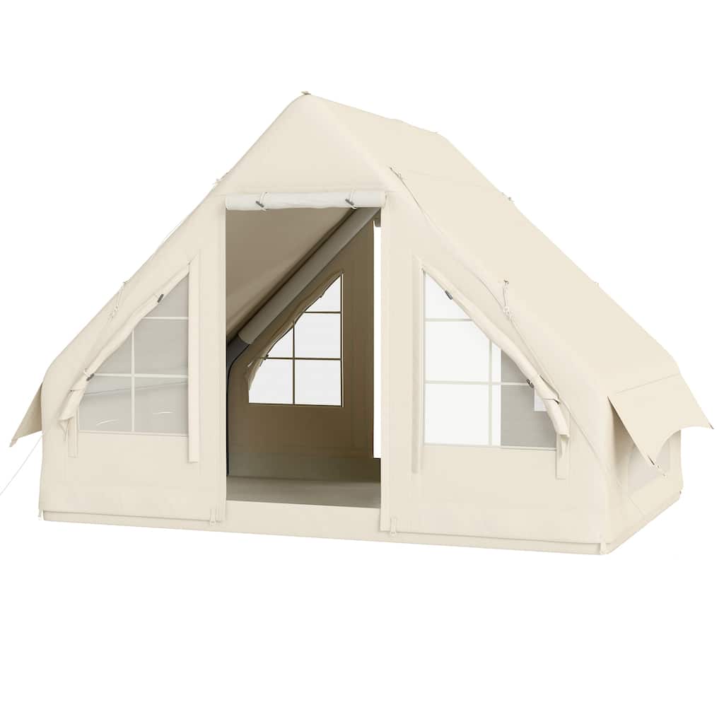 Sand Oxford Fabric Inflatable Camping Tent with Pump and Carry Bag - 118.1" L x 78.7" W x 78.7" H