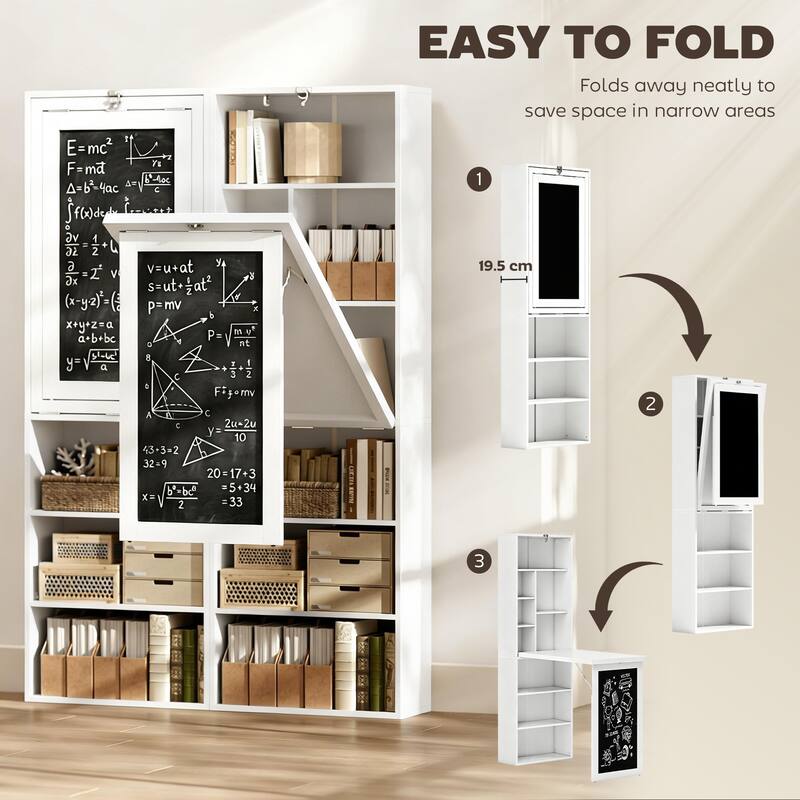 HOMCOM Convertible Folding Desk with Blackboard and Side Shelf Multi-Function Computer Office Workstation
