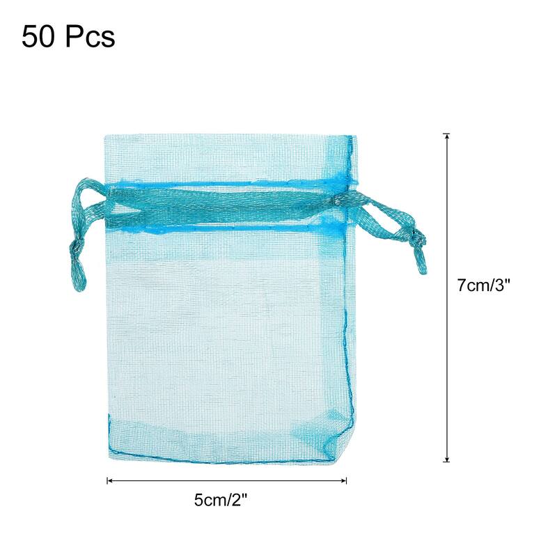 50pcs Organza Bags Drawstring Favor Pouches Sheer Mesh Bag for Wedding - Lake Blue - 2 inch x 3 inch
