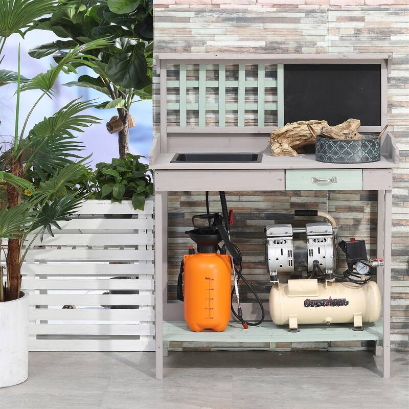 Outdoor Wooden Potting Bench Table with Removable Sink