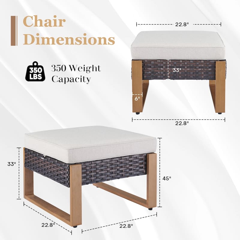 2 Pieces Outdoor Patio Ottoman with Cushion