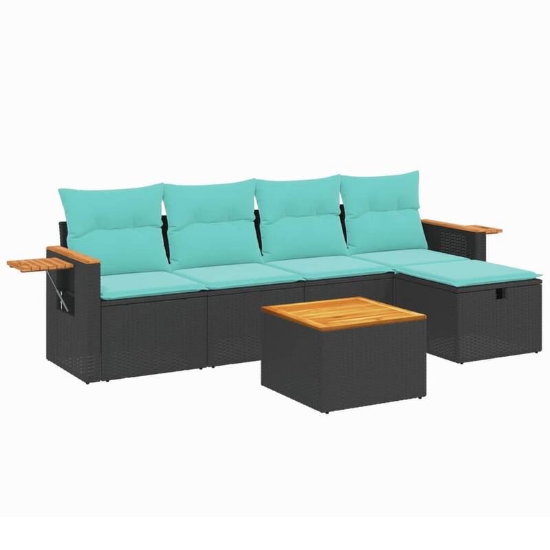 vidaXL Patio Sofa Set with Cushions Outdoor Conversation Furniture Poly Rattan - 21.7" x 24.4" x 27.2"