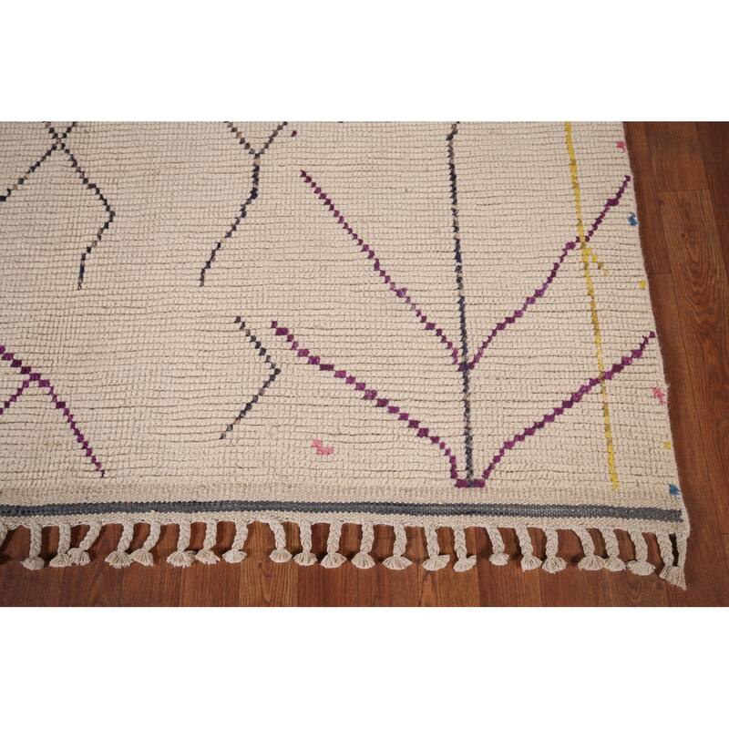 All-Over Striped Ivory Moroccan Area Rug Handmade Wool Carpet - 6'1"x 10'1"