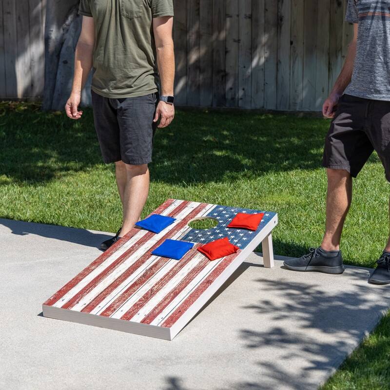 GoSports 4'x2' Premium Wood Cornhole Set - Rustic American Flag - 48 x 24 in