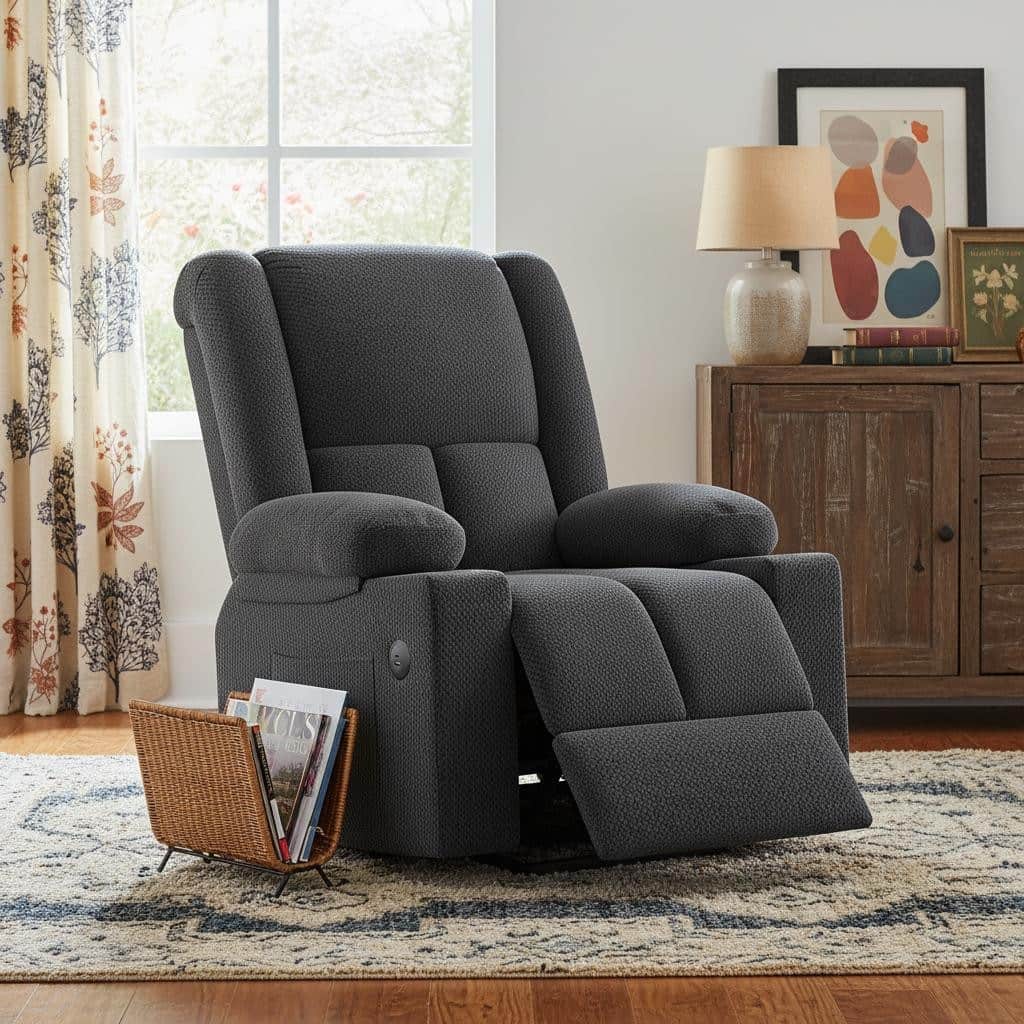 HomeRoots 32" Gray Heated Massage Lift Assist Power Recliner With USB