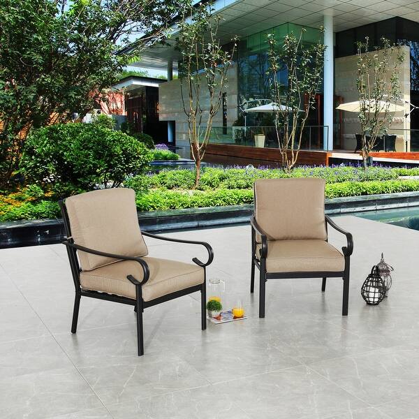 Patio Festival Outdoor Metal Chair with Beige Cushions (2Pack) Bed