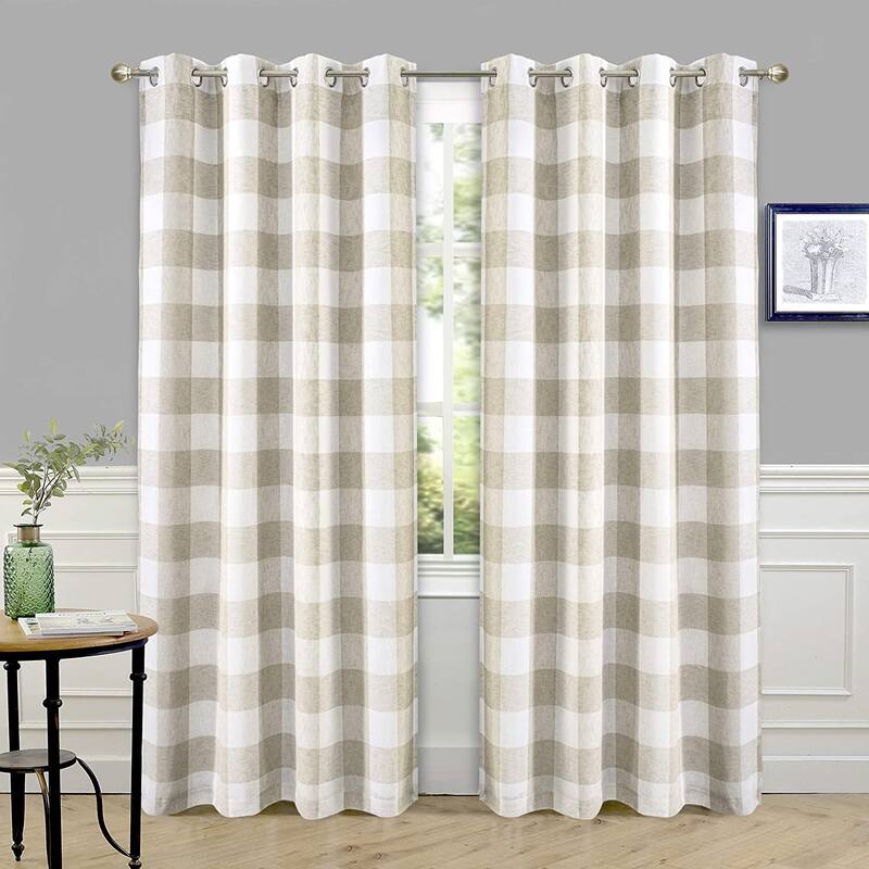 DriftAway Buffalo Check Woven Plaid Pattern Lined Blackout Thermal Insulated Window Curtain - 52"Width X 84 "Length - Taupe