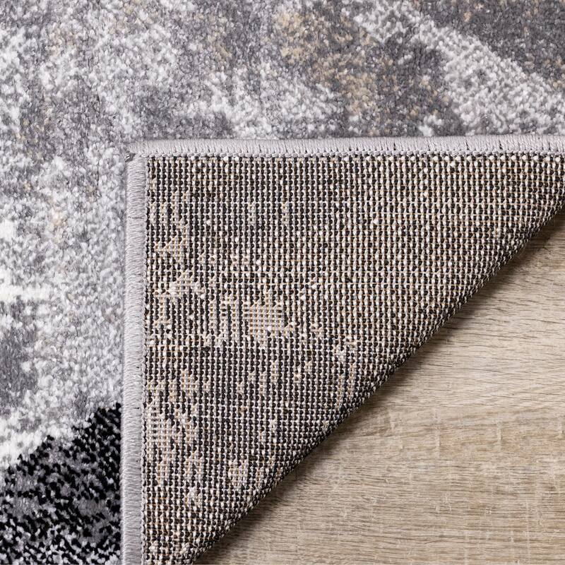 Covington Collection - Grey/Beige/Cream Distressed Triangles Rug, 3'11" x 5'7"