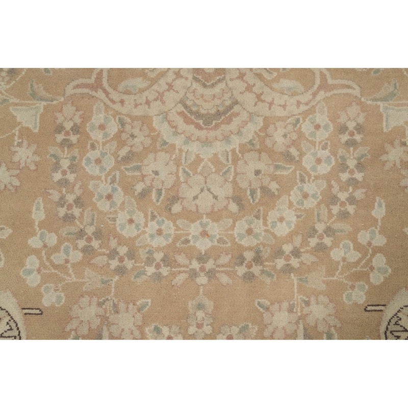Hand Knotted Oriental 100% Wool Carpet Traditional Floral Beige & Ivories Kerman Area Rug - 12' 10'' X 9' 7''