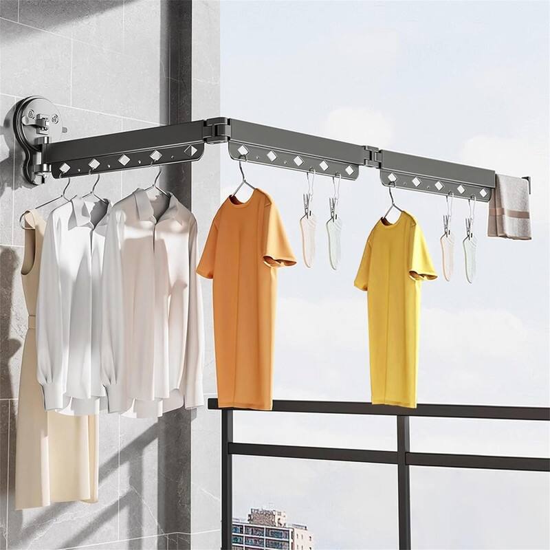 Suction Cup Foldable Clothes Drying Rack - Wall Mounted