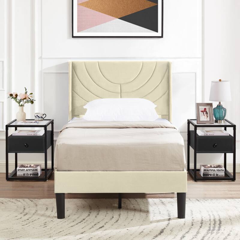 Bedroom Sets, 3-pieces Bedroom Set with Height Adjustable Upholstered Bed and Nightstands Set of 2-VECELO, 15 Style Options