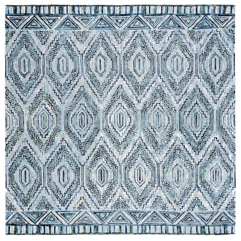 SAFAVIEH Handmade Aspen Andrea Boho Tribal Wool Rug - - 7' Square - Grey/Blue