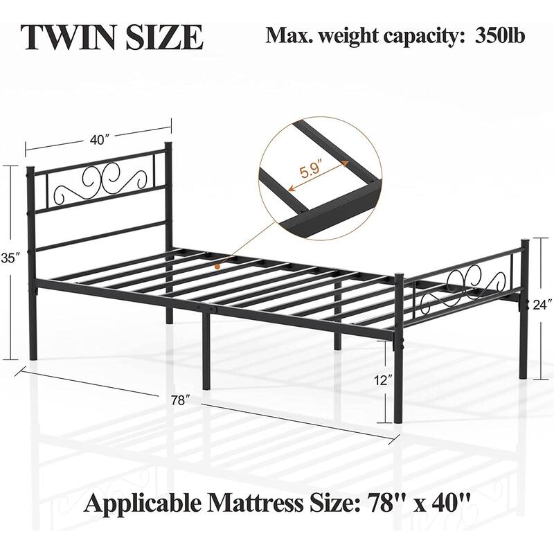 Javlergo Modern Metal Platform Bed Frame with Headboard and Footboard