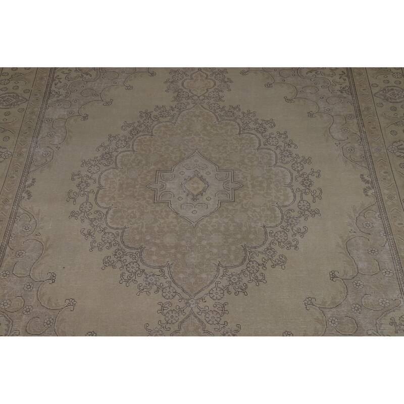 Traditional Beige Tabriz Persian Vintage Rug Handmade Wool Carpet - 9'7" x 12'6"