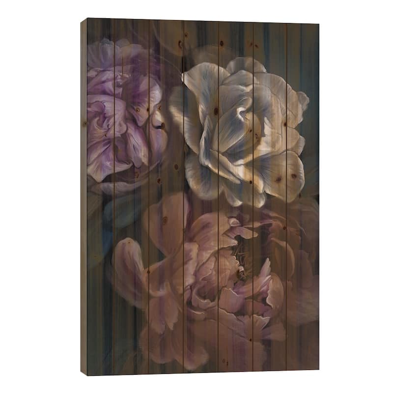 Purple Peony Print On Wood by Juliana Loomer - Multi-Color - 40x26x1.5