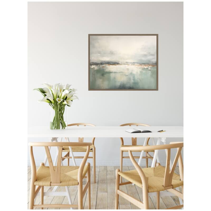 Kate and Laurel Subtle Abstract Gray Green Horizon by The Creative Bunch Studio Framed Canvas Wall Art Print