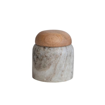 Marble Canister with Wood Lid - 2.3"L x 2.3"W x 2.8"H