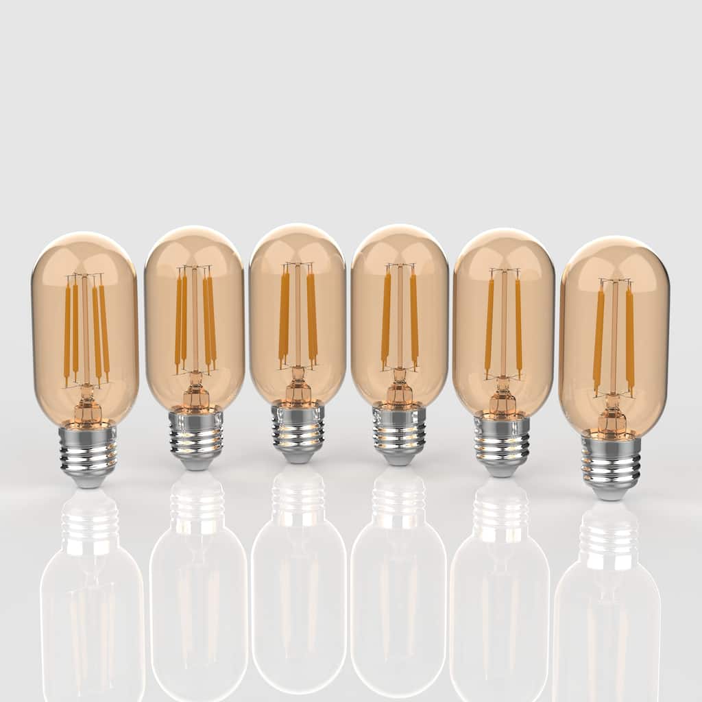 Vintage Non-Dimmable T45-4W LED Edison Glass Bulbs with E26 Base, Warm White 2700K, Tinted Amber (Pack of 6) by JONATHAN Y