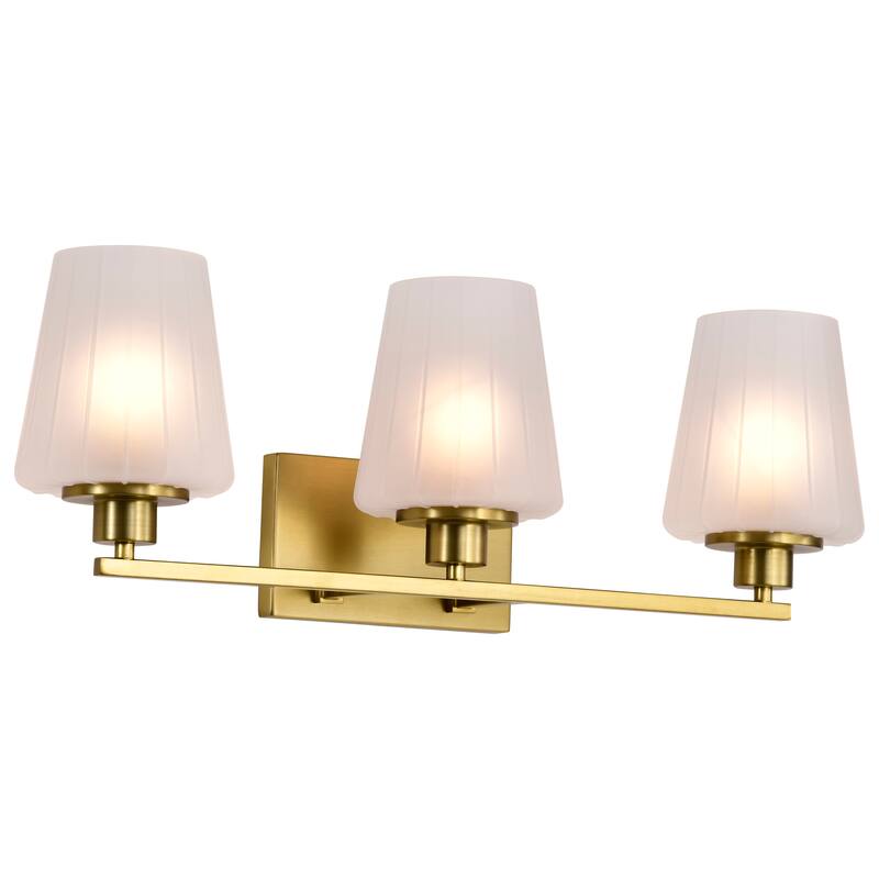 Lune 3 Light Vanity Vintage Brass Finish Etched White Glass - Vintage Brass