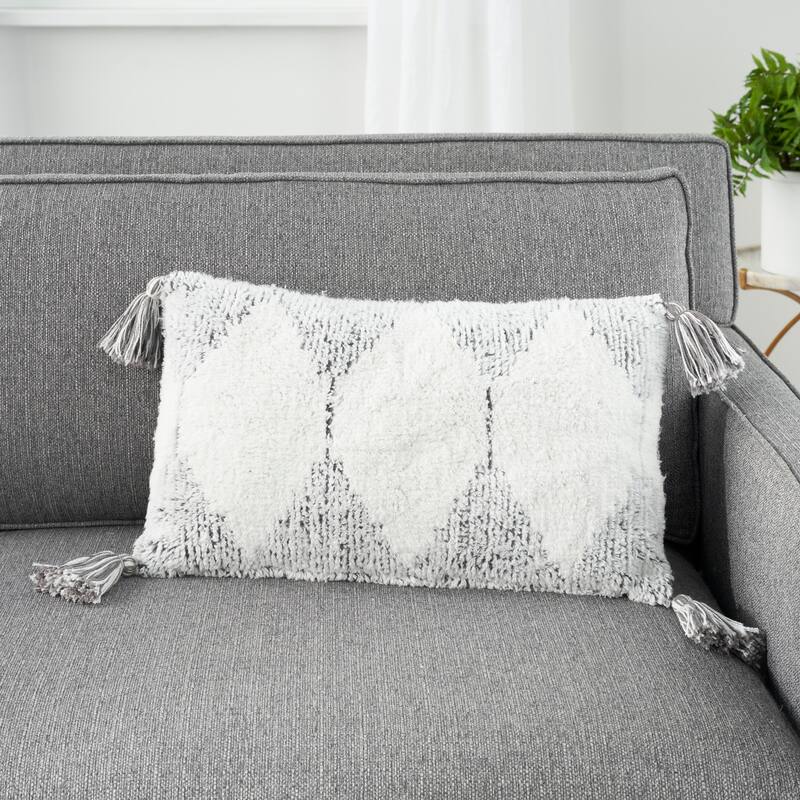 57 Grand by New Concept Washables Woven Triangles Tassel Throw Pillow , ( 12" x 20" )