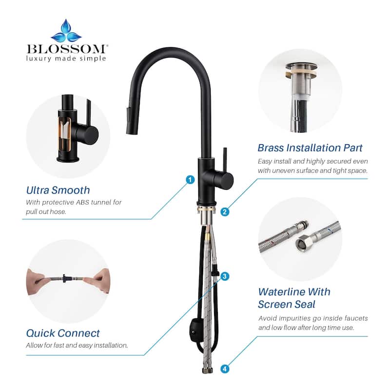 Blossom Solid Pull-Down Kitchen Faucet w/ 360 Swivel, Single Handle