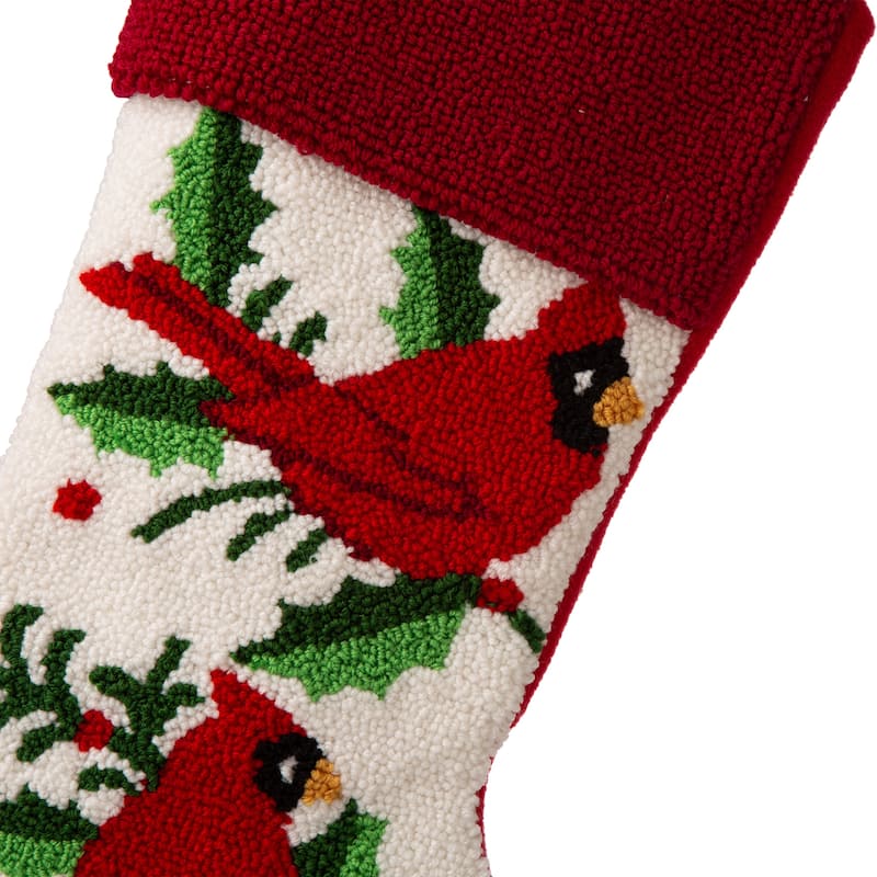 Glitzhome 21"L Poinsettia Cardinal Hooked Stocking