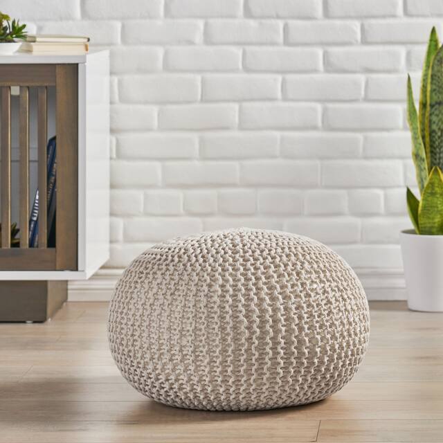 Abena Knitted Cotton Pouf by Christopher Knight Home