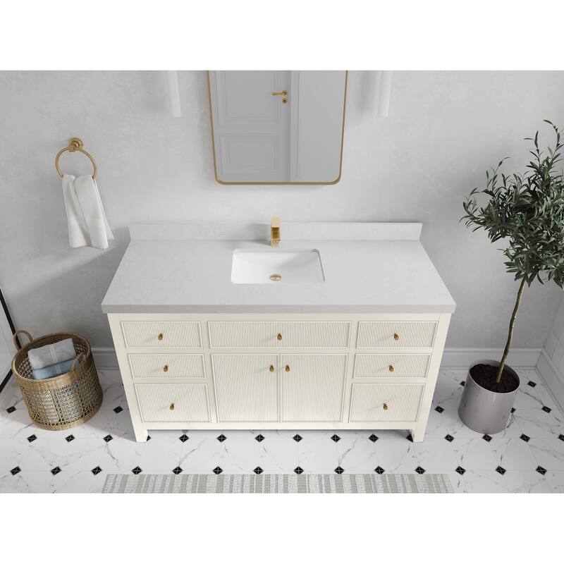 Willow Collections 60 in W x 22 in D Sonoma Free Standing Reeded Single Sink Bathroom Vanity with Countertop - 2”Carrara Quartz - Ivory