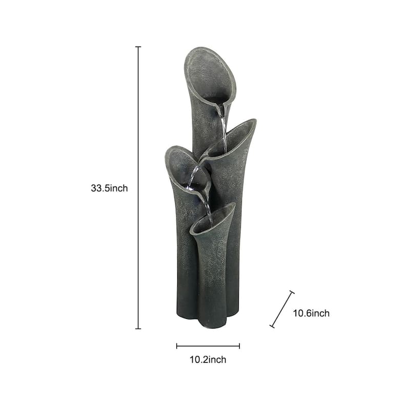 33.5'' Outdoor Water Fountain with Light, Resin Floor Water Fountain for Garden