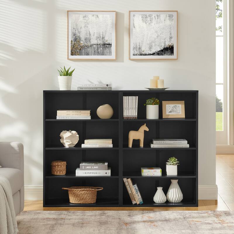 Anmytek Black Bookcase,Storage Cabinet,Adjustable shelf 8-layer storage Vertical Storage