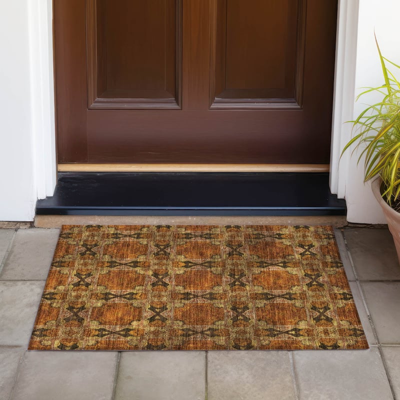 Machine Washable Indoor/ Outdoor Boho Medallions Chantille Rug - Paprika - 1'8" x 2'6"