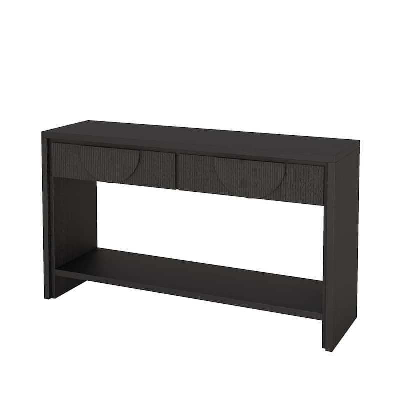 Farmhouse Style Console Table - 55.12" Long Distressed Wood Sofa Table with Storage Drawers & Open Shelf